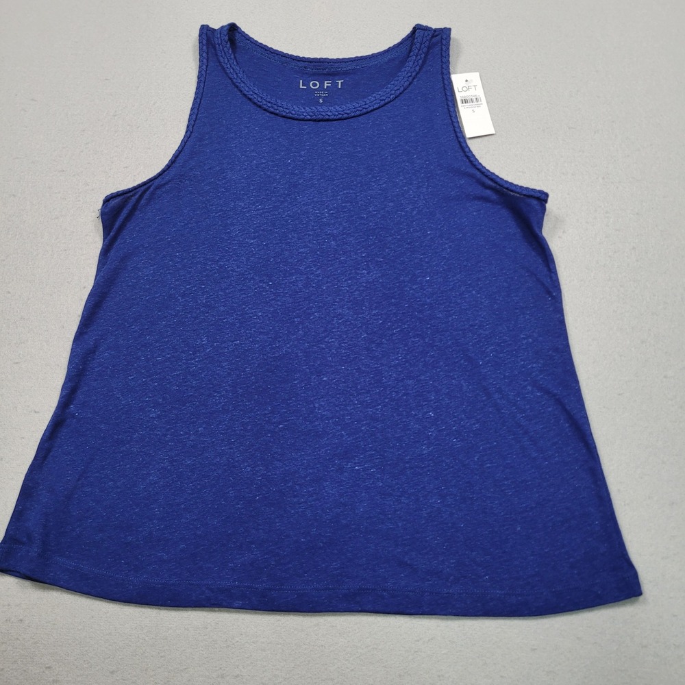 LOFT Womens Small Blue Linen Blend Braided Neckline Sleeveless Tank Top SU24 New